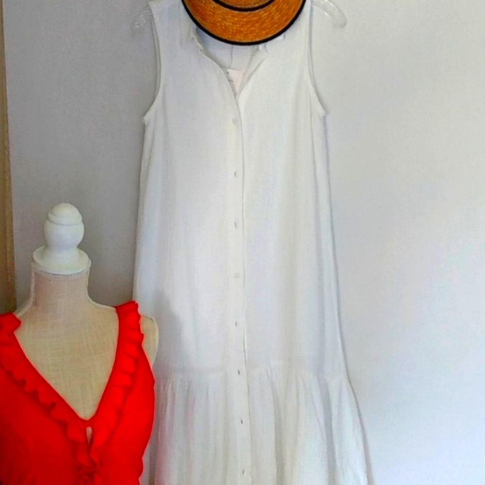 White Beach Coverup Sundress Swim Cover Flouncy  Size XS